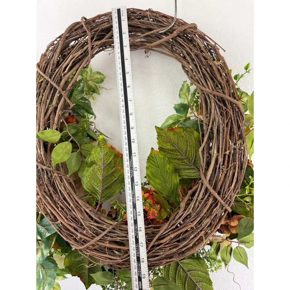 Handmade Fall Grapevine Wreath Orange Hydrangea Burlap Bow Autumn Decor